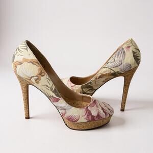 ALDO Floral Platform Pumps Cork Heel Women’s Size 38